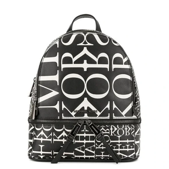 Michael Kors Rhea Medium Newsprint Print Logo Leather Backpack Michael Kors | Bags | Nwot Michael Kors Rhea Neon Newspaper  main image 2